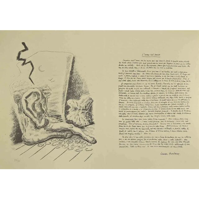 The Man in the Well is a modern artwork realized by Alberto Savinio and Lorenzo Montano Black and white lithograph...