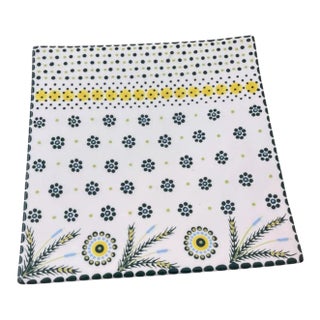 Vintage Handmade South African Square Ceramic Platter – Folk Art Floral and Dotted Motif For Sale