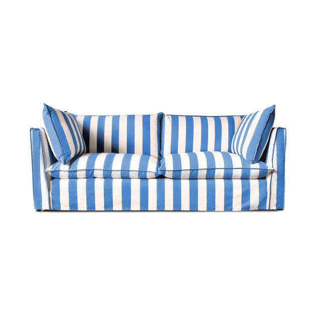 Sophie Conran Coco 3 Seater Sofa - Cornish Blue Stripes with Knife Edge Cushion For Sale - Image 4 of 4