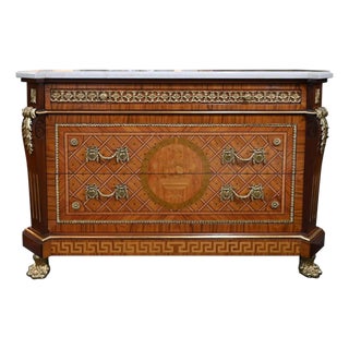 Louis XVI Style Ormolu Mounted Commode With Italian White Marble Top For Sale