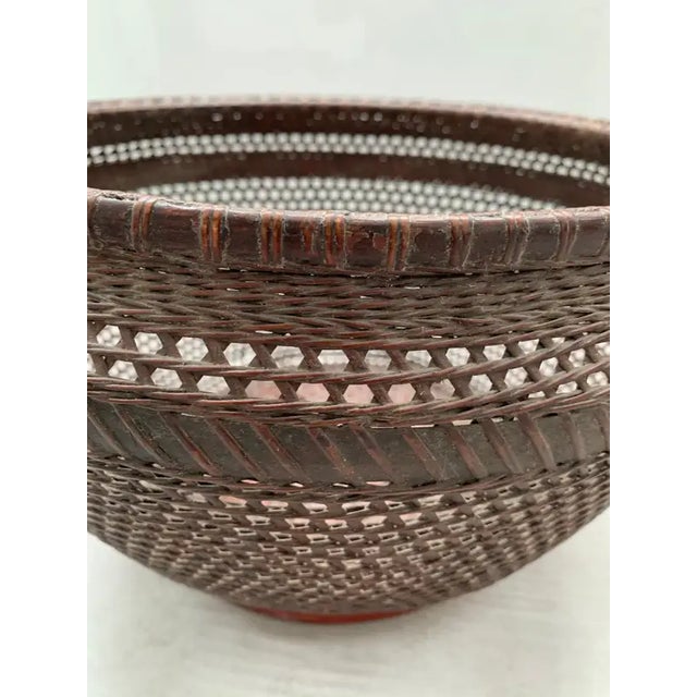 Chinese Basket Pair Hand-Woven Rattan With Red Wood Base, Early 20th Century For Sale - Image 9 of 16