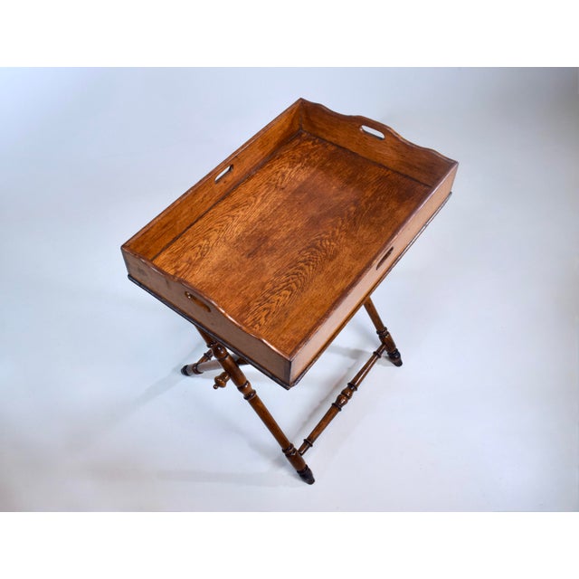 Wood 19th Century English Tiger Oak Butler's Tray Table For Sale - Image 7 of 15