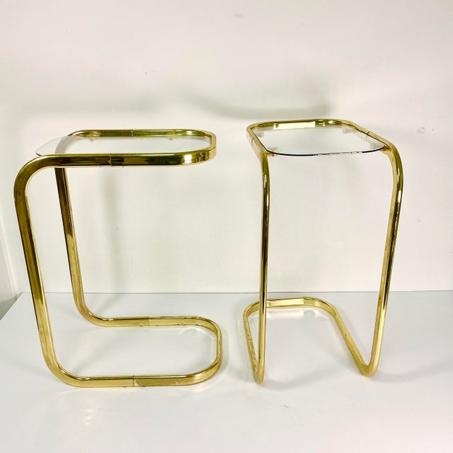 1980s Postmodern Contemporary Brass & Glass Cantilever Drink Tables - A Pair For Sale - Image 11 of 14