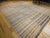 Late 19th Century 19th Century American Amish Rag Rug, Handwoven Folk Art, Stripe Pattern, Tan & Pale Blue, 10’ X 14’ For Sale - Image 5 of 12