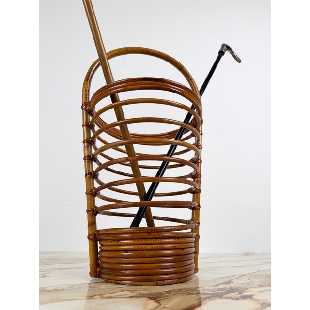 Vintage Italian Rattan Umbrella Stand by Tito Agnoli, 1960s For Sale - Image 10 of 18