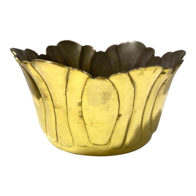Hollywood Regency Brass Lotus Bowl Cachepot For Sale