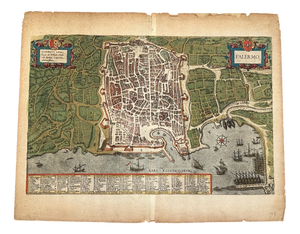 Birds-Eye View Map of Palermo by Georg Braun and Frans Hogenberg, 1588