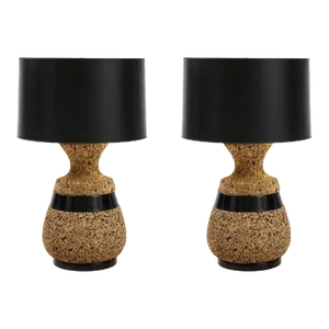 Mid Century Modern Pair of Cork Table Lamps
