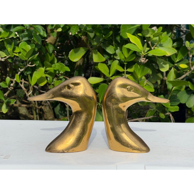 Mid-Century Modern Vintage Brass Abstract Duck Bookends, Pair For Sale - Image 3 of 12