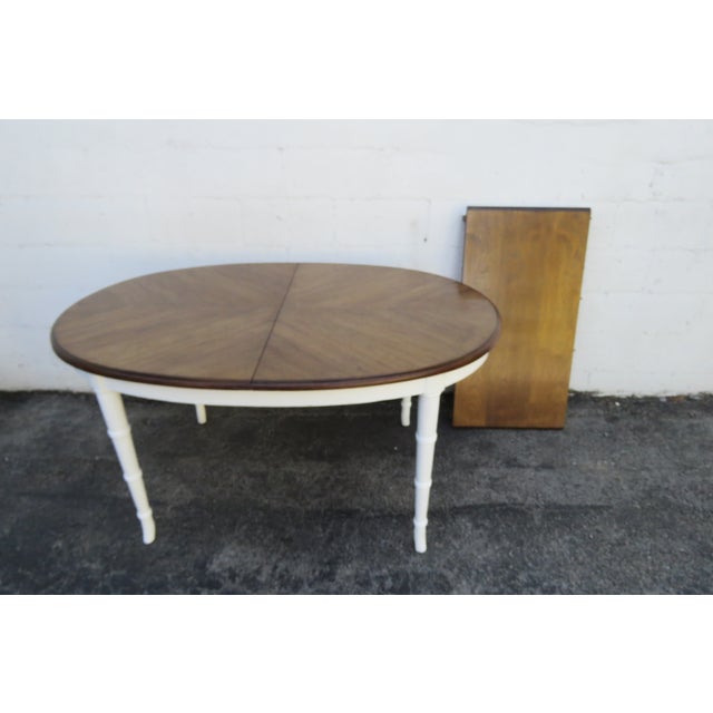 Hollywood Regency Faux Bamboo Two Tone Dining Table Six Chairs One Leaf 6183 For Sale - Image 4 of 18