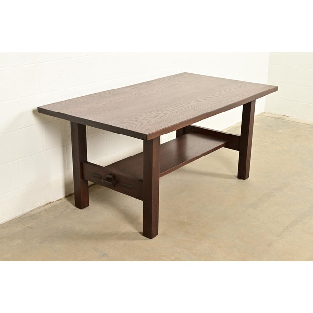 Gustav Stickley Antique Mission Oak Arts & Crafts Dining Table, Desk, or Library Table, Newly Refinished For Sale - Image 12 of 12