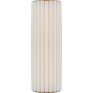 Ian K. Fowler for Visual Comfort Signature Palati Large Tall Sconce in Hand-Rubbed Antique Brass with Linen Shade For Sale