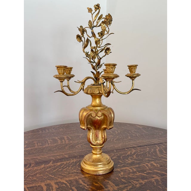 Italian Rococo Gold Gilt 5 Arm Candelabra For Sale - Image 4 of 12