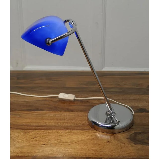 Blue Mid-Century Cobalt and Chrome Glass Library Desk Lamp, 1970s For Sale - Image 8 of 10
