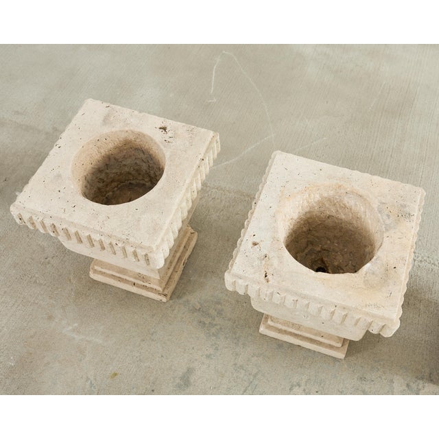 Stone Set of Three Neoclassical Style Carved Stone Urn Planters For Sale - Image 7 of 18