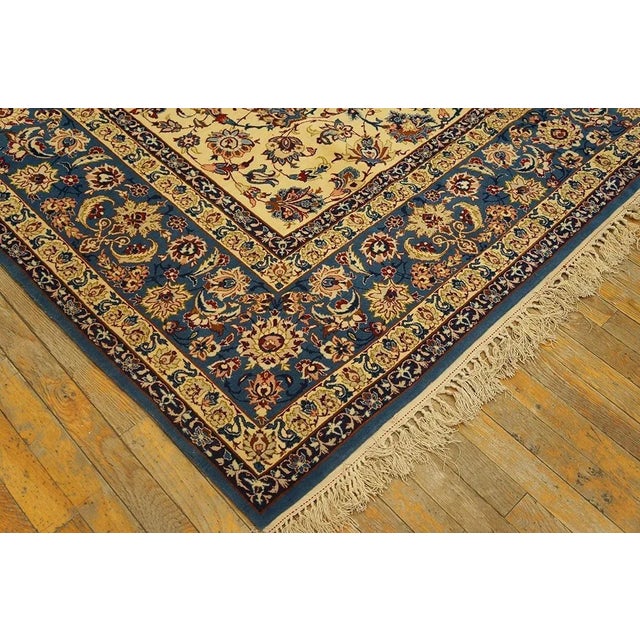 Traditional 1940s Traditional Beige Floral Shah Abbas Antique Isfahan Wool Silk Carpet Rug For Sale - Image 3 of 6