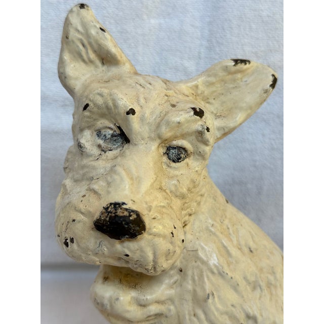 Antique White 1930s White Scottie Dog Cast Iron Door Stop For Sale - Image 8 of 12