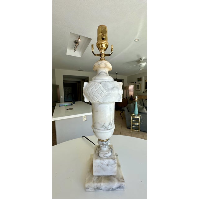 1950s Single Italian Urn Neoclassic Alabaster Table Lamp For Sale - Image 5 of 15