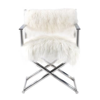 Mongolian Fur & Polished Metal Director's Chair For Sale