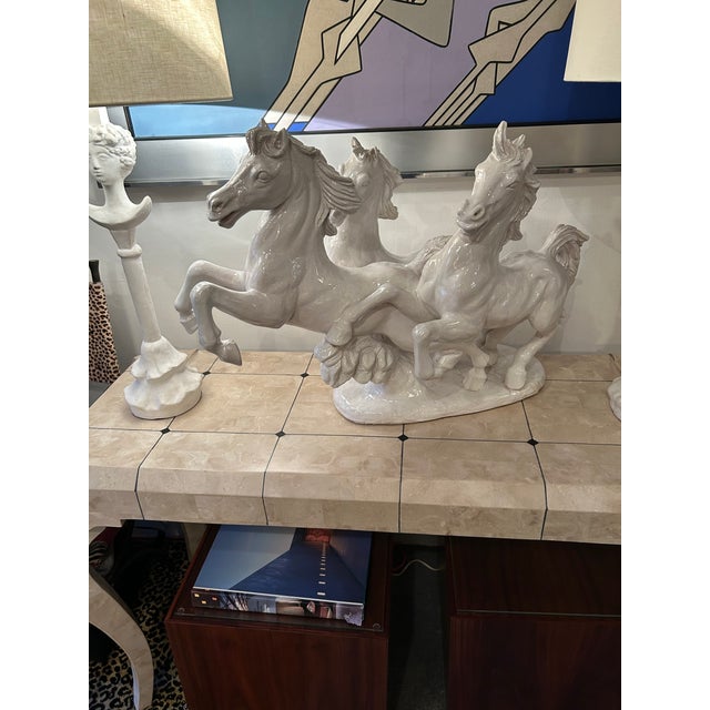 Large Glazed Terracotta Sculpture of Galloping Horses For Sale - Image 12 of 14