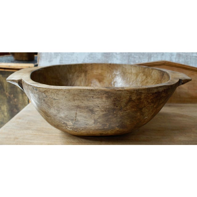 Primitive Hand Carved Oak Bowl, 1900s For Sale - Image 4 of 8