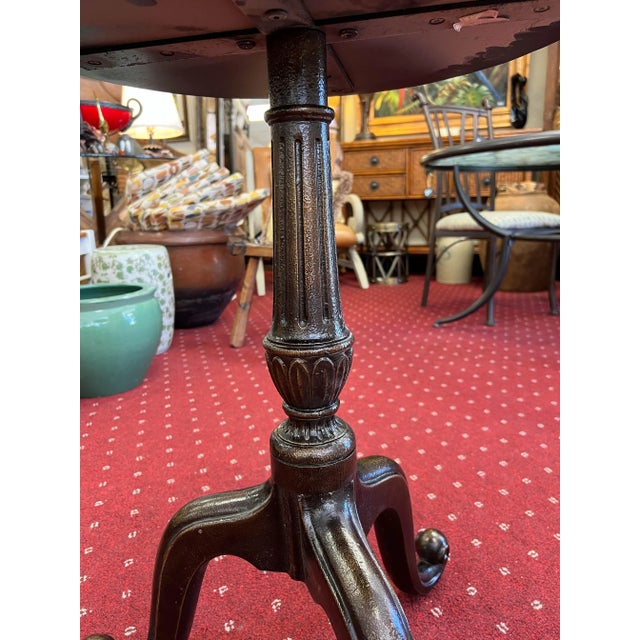 Vintage Set of 3 Cast Metal Occasional Pedestal Tables With Stone Top For Sale In West Palm - Image 6 of 10