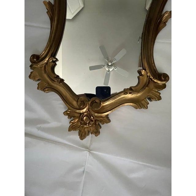 1950s Italian Rococo Baroque Gold Guild Depose Made in Italy 26” Mirror For Sale - Image 5 of 12