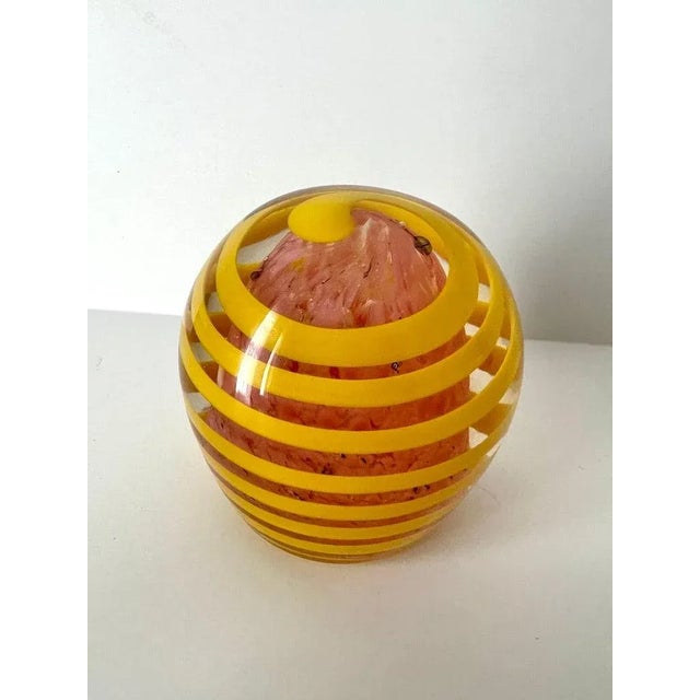 Yellow Swirl Art Glass Paperweight For Sale - Image 4 of 11