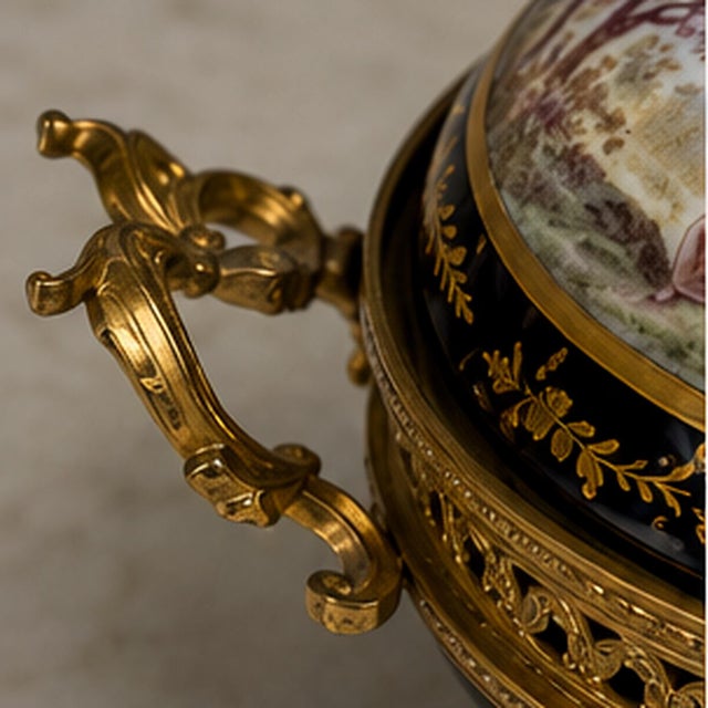 This elegant early 20th-century French covered bowl, or bonbonnière, was created in the Sèvres decorative tradition. Its...