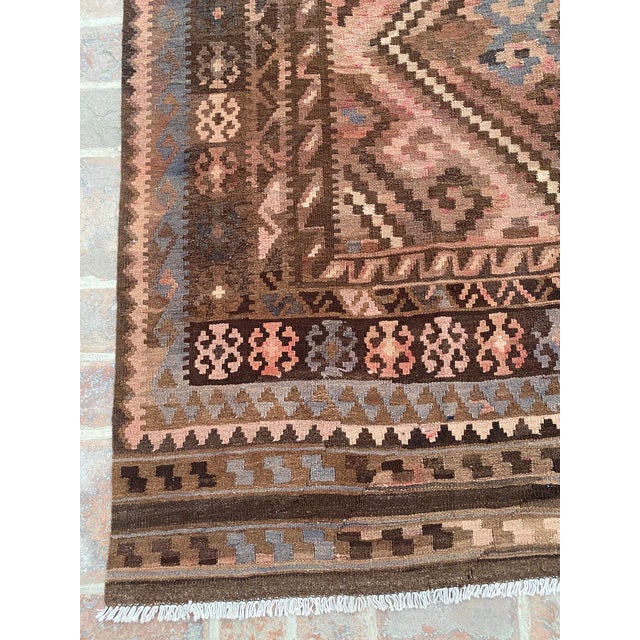 Vintage Maimana Kilim Area Rug, Handwoven Wool, 8x12, Rose & Slate For Sale - Image 11 of 11