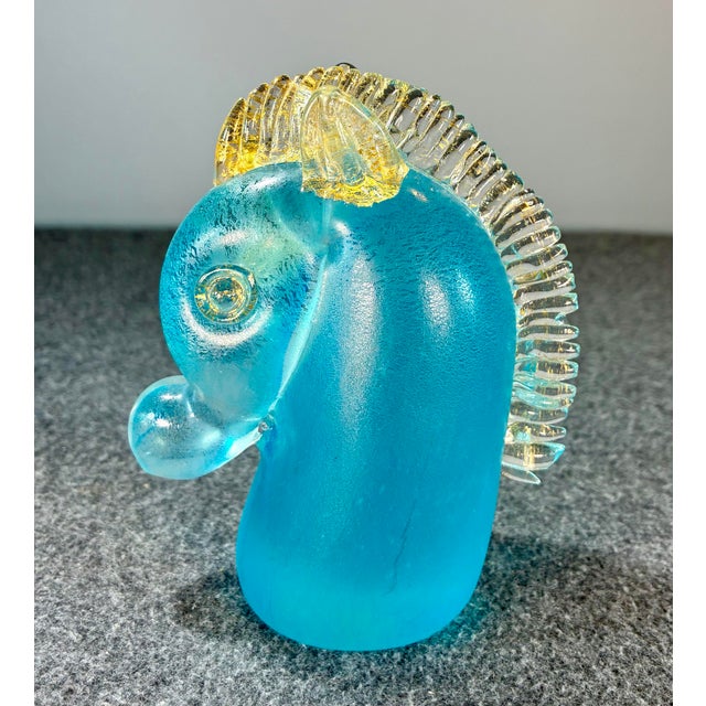 Murano Mid 20th Century Aqua Blue Murano Art Glass Horse Head Paperweight For Sale - Image 4 of 7