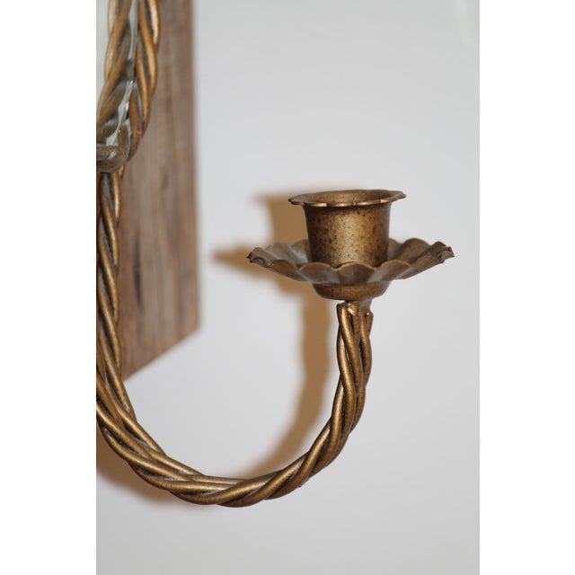 Hollywood Regency Vintage Hollywood Regency Oval Mirrored Gold Rope Candle Sconce For Sale - Image 3 of 6