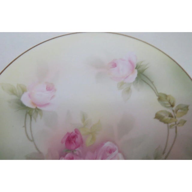 Mid-Century Modern Rs Germany Porcelain Pink Roses Floral Green Decorative Plate For Sale - Image 3 of 13