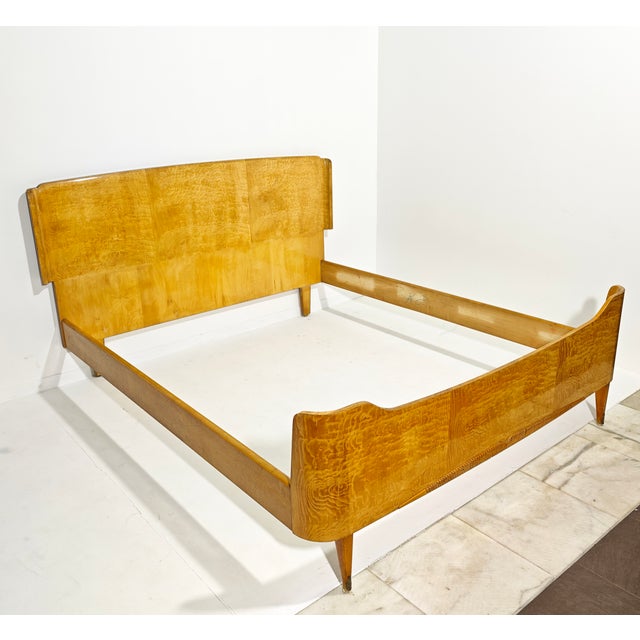 Tan Mid-Century Modern Italian Wood and Brass Double Bed, 1960s For Sale - Image 8 of 11