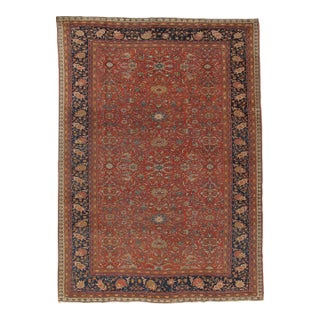 Antique Farahan Sarouk Carpet, Handmade Oriental Rug, Ivory, Red, Navy, Fine For Sale
