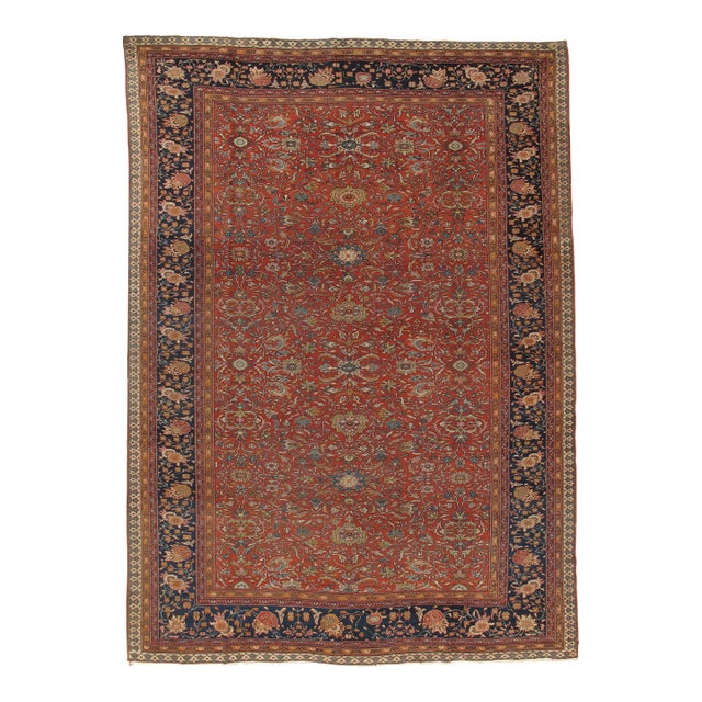 Antique Farahan Sarouk Carpet, Handmade Oriental Rug, Ivory, Red, Navy, Fine For Sale