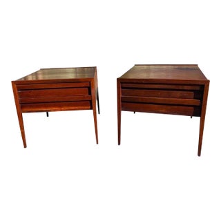 Lane First Edition Walnut 2 Drawer End Tables/Nightstands - a Pair For Sale