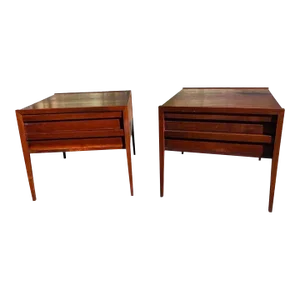 Lane First Edition Walnut 2 Drawer End Tables/Nightstands - a Pair