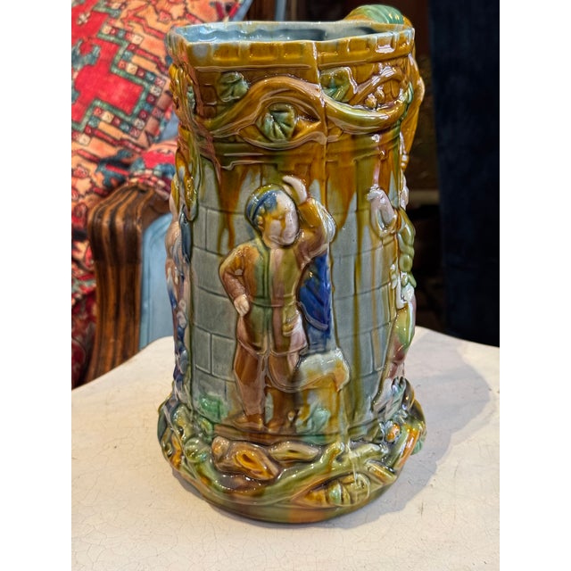 Amber Antique Minton-Style Majolica Pottery Pitcher For Sale - Image 8 of 12