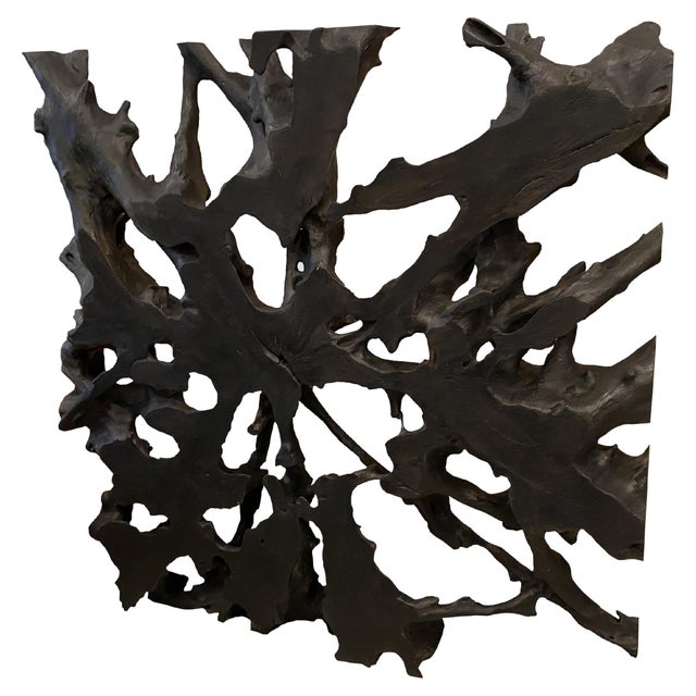 Impressive reclaimed teak root which we have charred. Hand carved from a single 8.5" thick piece of reclaimed teak wood....