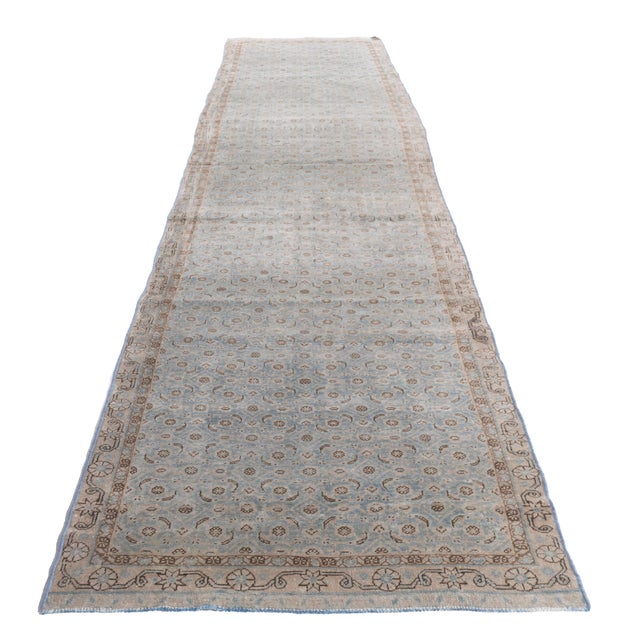 Traditional Antique 1910 Blue Tabriz Runner - 3ft 3in X 15ft 8in For Sale - Image 3 of 12