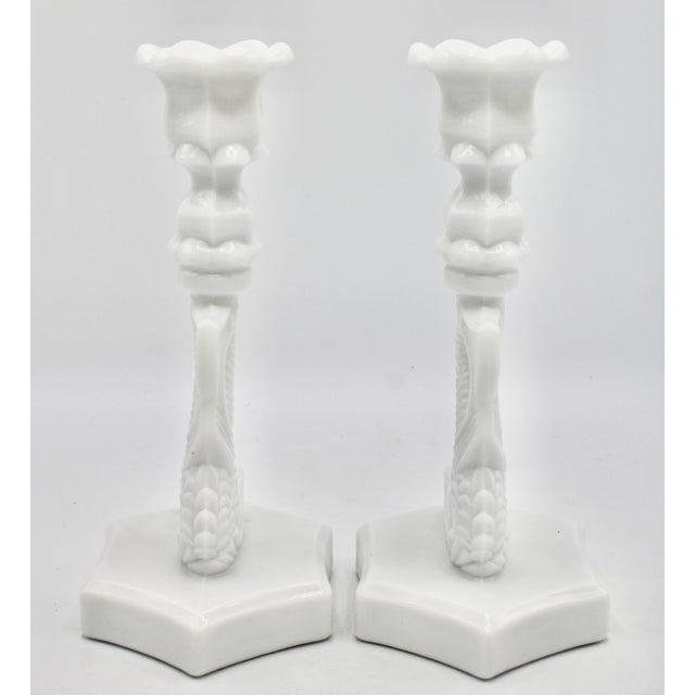 Vintage Coastal White Milk Glass Dolphin Form Candlesticks For Sale In Tulsa - Image 6 of 10
