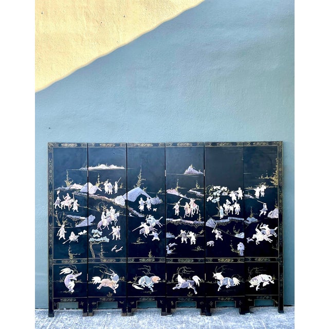 Vintage Asian Carved Soapstone Figurative 6 Panel Screen For Sale - Image 12 of 12