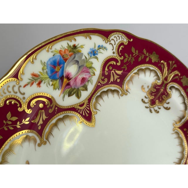 Antique Cauldon England Hand Painted Floral Raised Gold Porcelain Cabinet Plate For Sale - Image 10 of 12