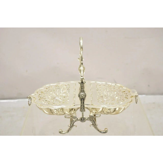 Metal Vintage Andrea by Sadek Victorian Style Silver Plated Clam Shell Biscuit Box For Sale - Image 7 of 12