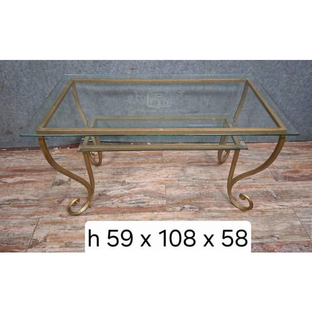 Metal Brass and Engraved Glass Coffee Table in the style of Mjansen, 1970s For Sale - Image 7 of 8
