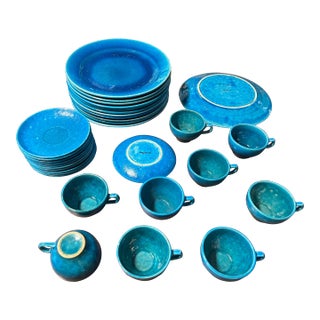 1910s Edmond Lachenal Turquoise Dinnerware Set- 32 Pieces Amazing! Off to Rago Spring Auctions For Sale
