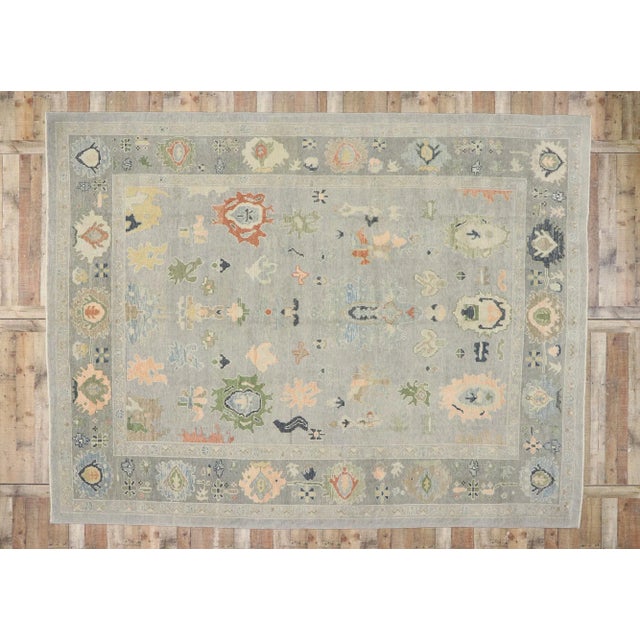 Gray Earth-Tone Turkish Oushak Rug, 09'11 X 12'11 For Sale - Image 8 of 9