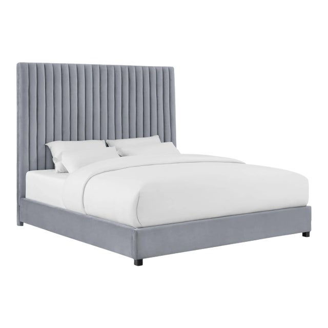 Arabelle Grey Velvet King Bed For Sale
