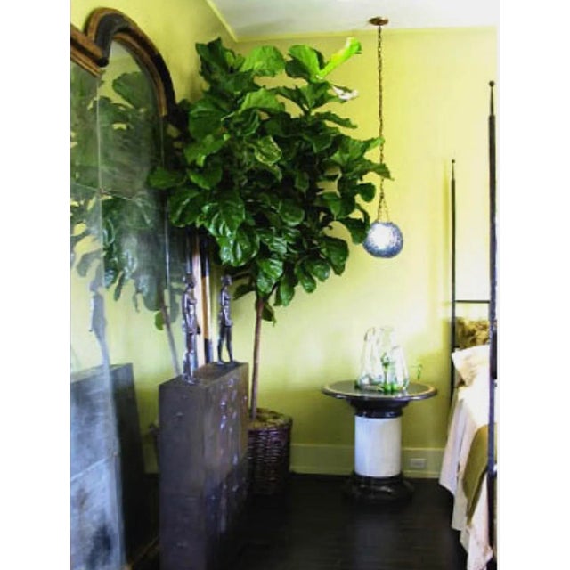 Vintage Mid-Century Cut Rich Blue Glass Stacked Globe-Shaped Round “Blue Moon” Pendant Light Fixture. Mid Century Vibe For Sale - Image 11 of 11